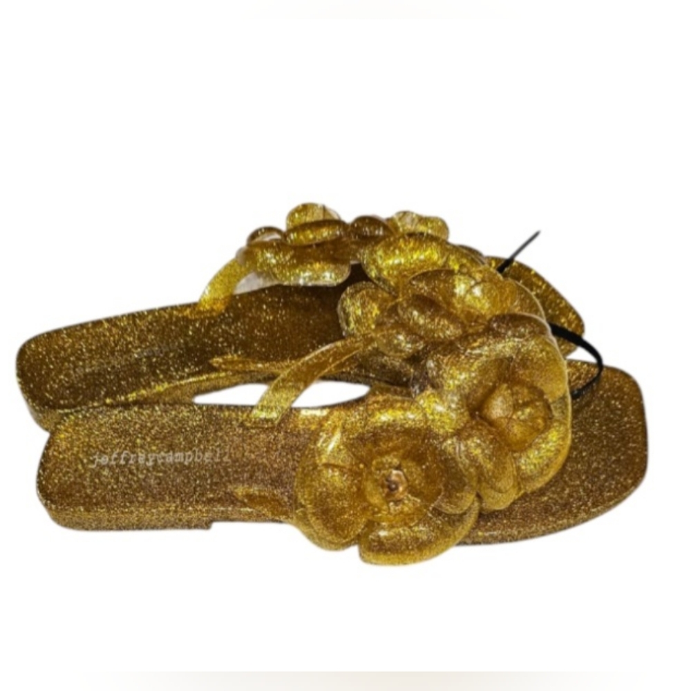 JEFFREY CAMPBELL Fleuris JellyFlip Flop In Gold Glitter SZ-8 NWT - Picture 6 of 9
